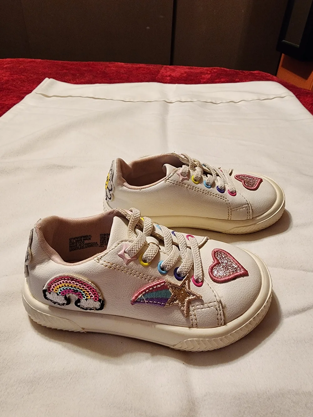 wonder nation White Sneakers with Pink Glitter Heart Accents